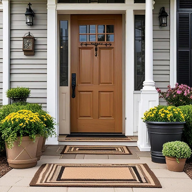 a front door with a wooden door that says spring in the front