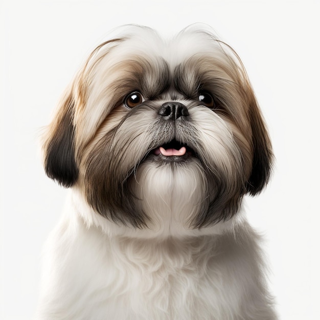 Front innocent face of young shih tzu dog isolated over white studio background Generative AI