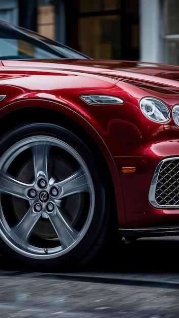 Front left wheel of a red luxury car