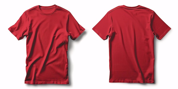 Photo front and rear views of crimson shirt on blank backdrop