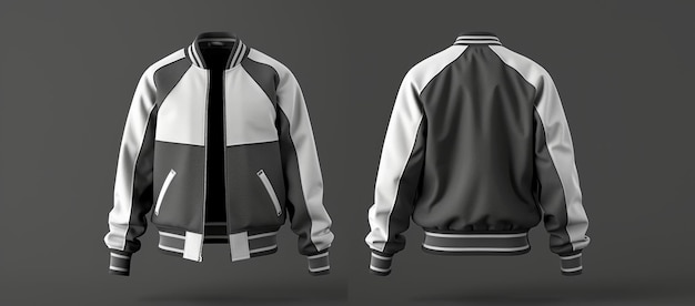 Photo front side and back views of the varsity jacket three dimensional illustration and rendering