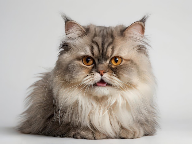 Front side Persian cat white background Ai gnerative