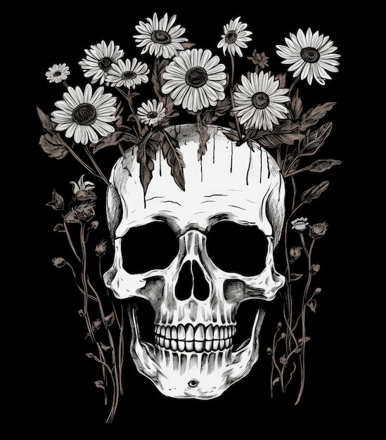 The Front of the Skeleton Holds Flowers in