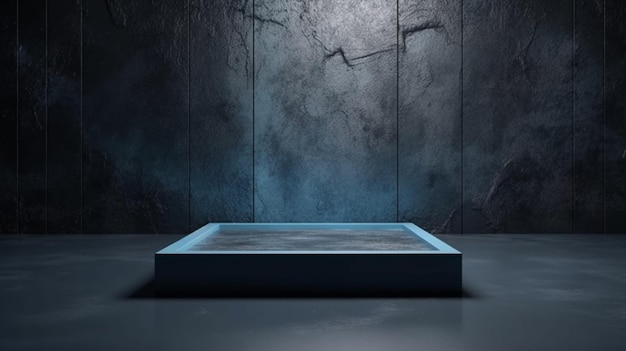 Front view on abstract empty blue concrete surface with place for product presentation