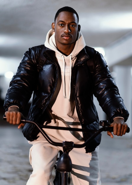 Front view afro-american cyclist