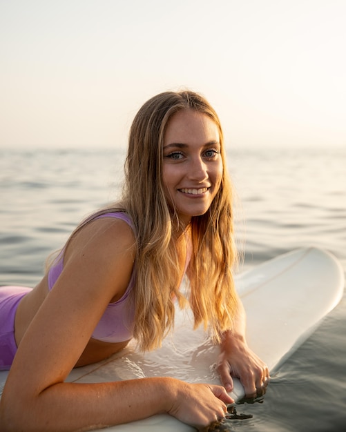 Front view of beautiful woman at beach