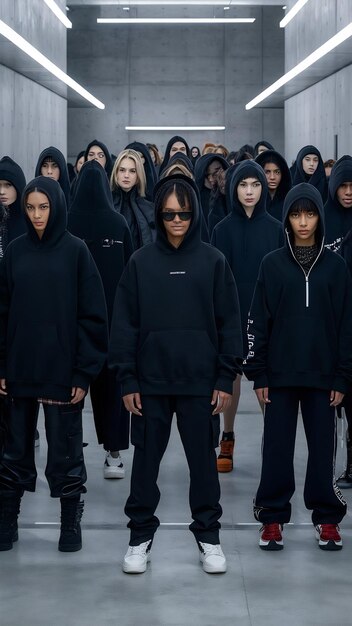 Photo front view black hoodies presentation