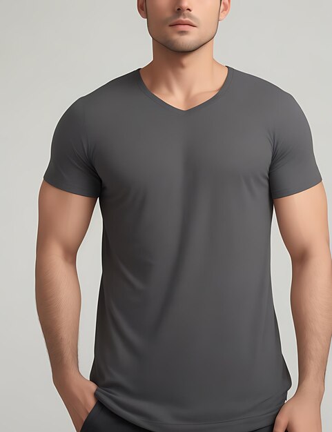 Front View of a Blank grey TShirt Model mockup