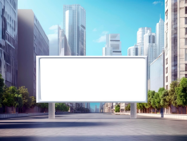 Front view blank white isolated billboard on modern city street at daytime mockup Generative AI