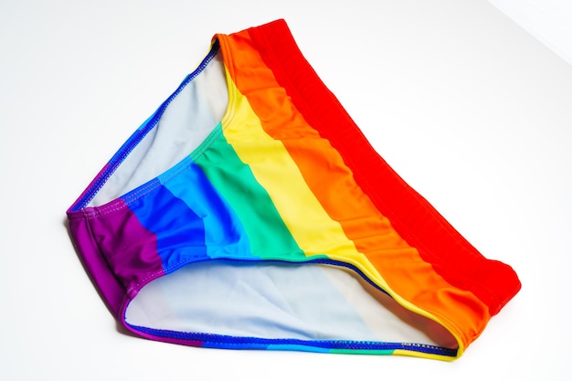 Front view briefs of rainbow color on a white background LGBT