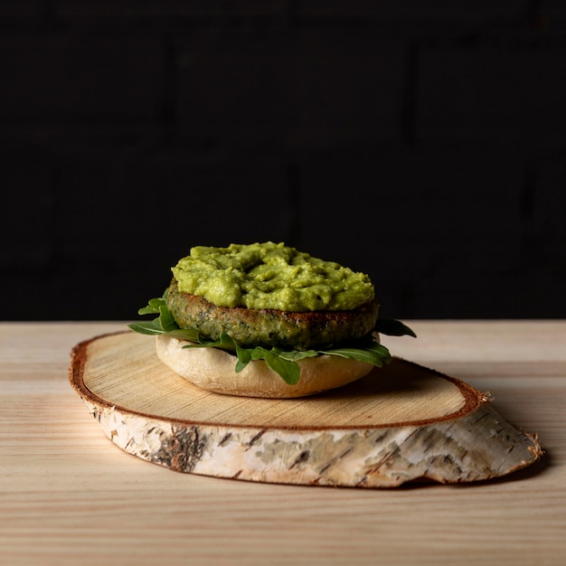 Front view burger patty with guacamole