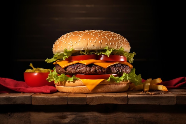 Front view burger on table