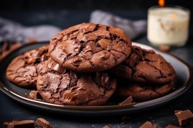 Front view chocolate cookies with copy space