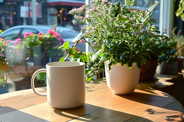 Front view of coffee mug on table counter