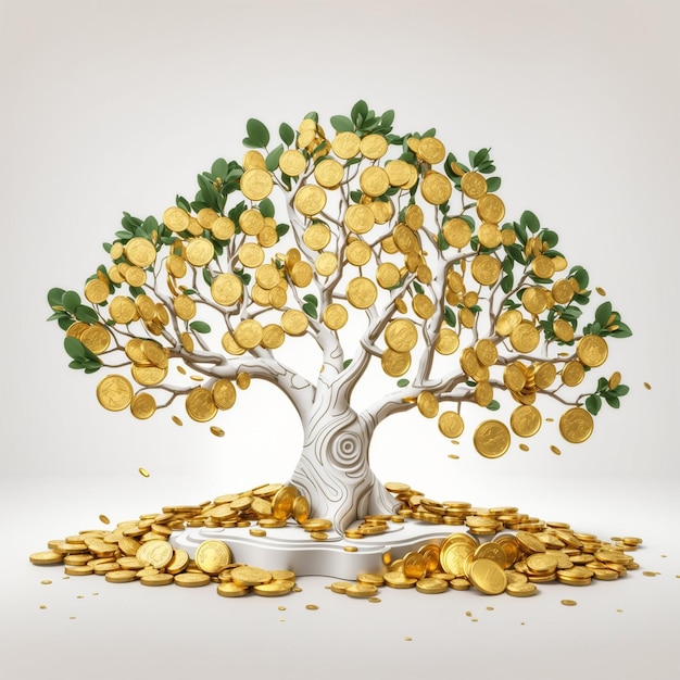 front view coins plants with white background