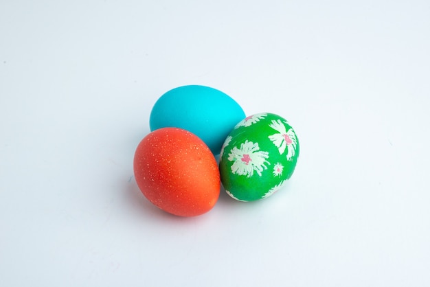 front view colored painted eggs on white background spring colourful horizontal novruz holidays concept ornate