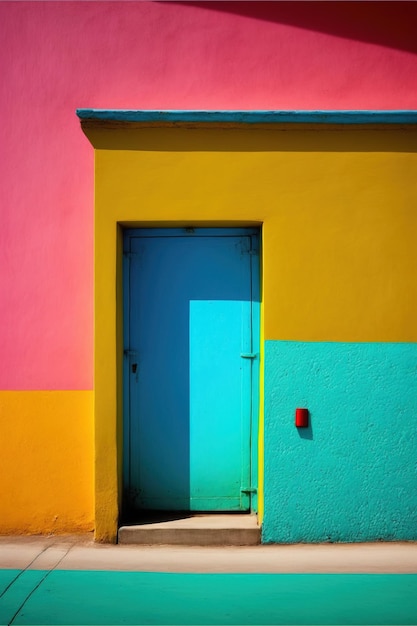 front view of a colorful house in a minimalist style visual impact photo Generative AI