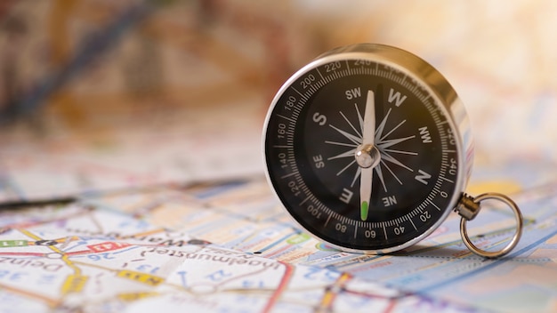 Front view compass and travel map