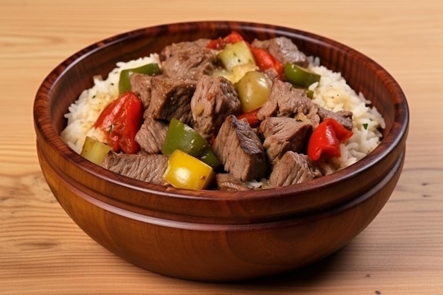 Front view cooked vegetable meal with meat and sliced bell peppers on brown desk