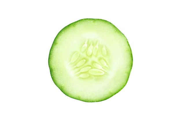 Front view of cucumber slices isolated on white background. Clipping path.