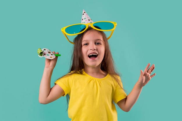 Front view of cute little girl with big sunglasses