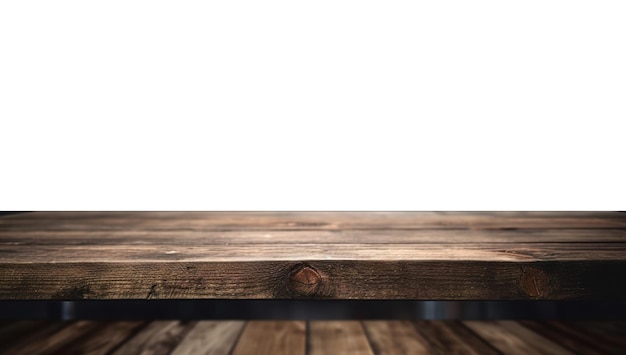 a front view of a dark brown empty wooden table with white background wooden table mockup