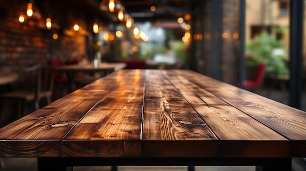 a front view of a dark rustic brown empty wooden table for product placement wood table mockup