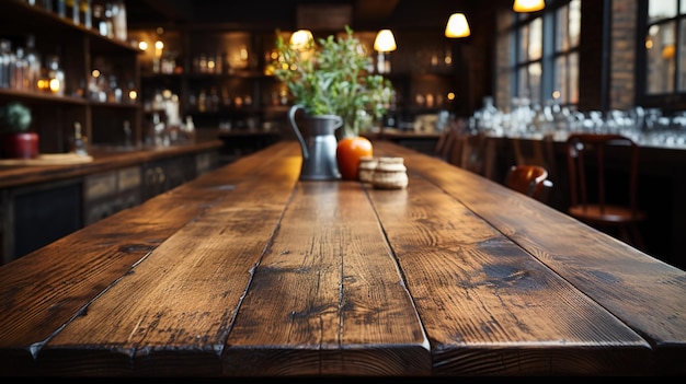 a front view of a dark rustic brown empty wooden table for product placement wood table mockup