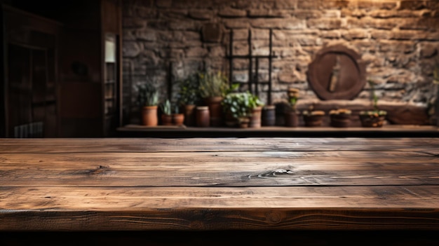 a front view of a dark rustic brown empty wooden table for product placement wood table mockup