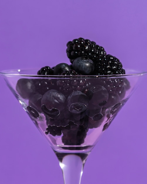 Front view of delicious blueberry and blackberry