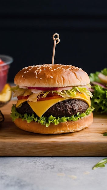 Front view delicious cheeseburger on cutting board light background salad fast food sandwich burger