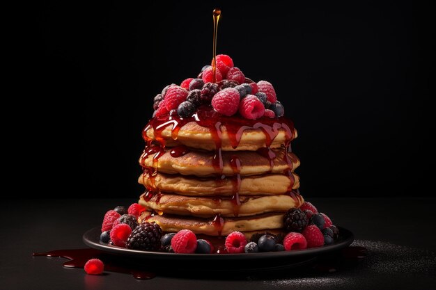 Front view delicious pancakes with honey and fruits on a light surface cake sweet fruit