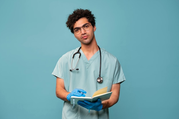 Front view doctor taking notes