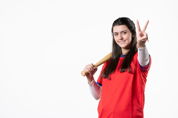 Front view female player with baseball bat