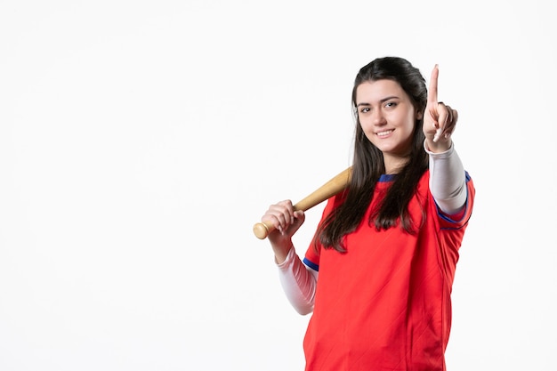 Front view female player with baseball bat