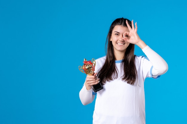 Front view female player with cup