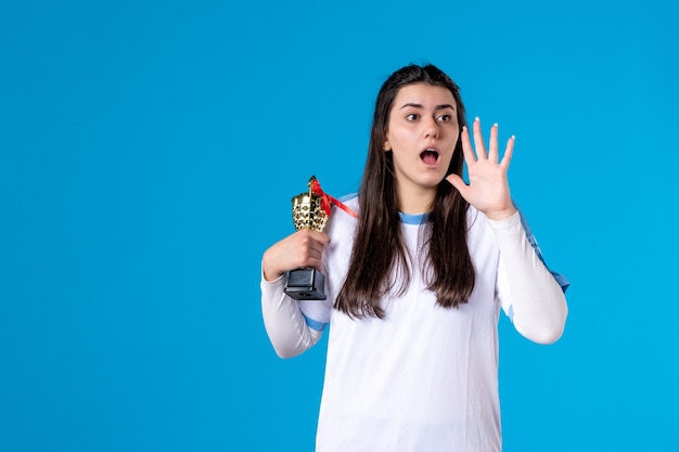 Front view female player with cup