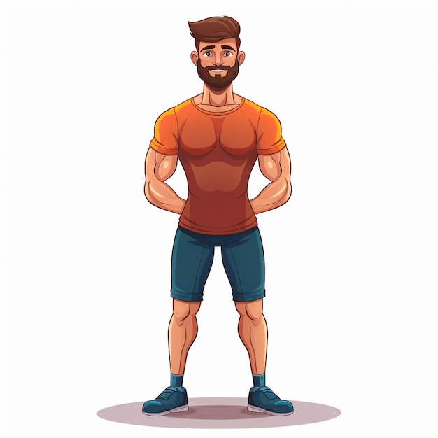 Photo front view fit man training cartoon