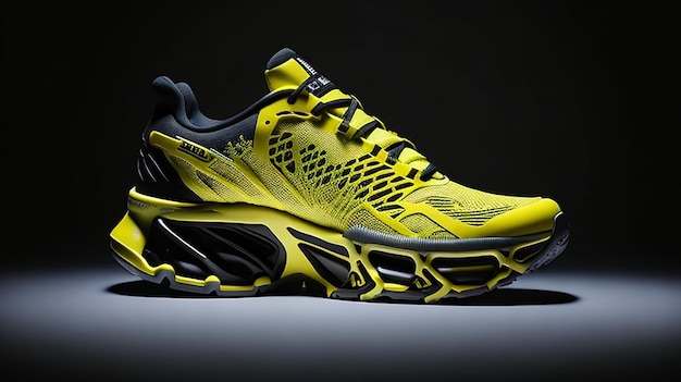 Front View Free photo a yellow sports shoe with elegant design generated by ai Black background