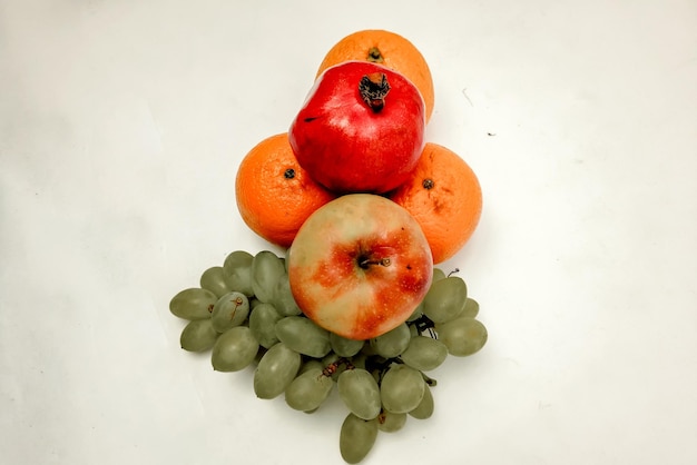 Front view of  fresh fruits on the white background