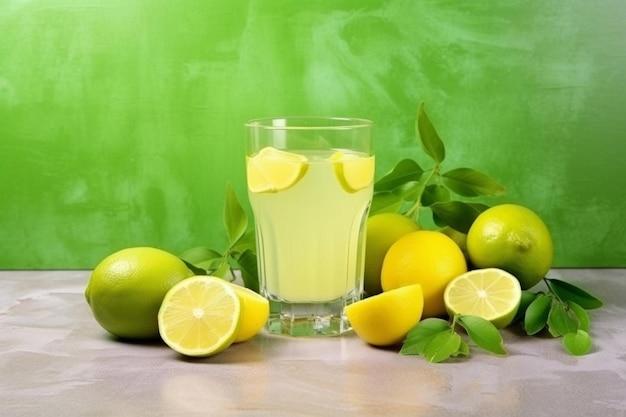 Photo front view fresh sour limes with lime drink the light fruit citrus tropical juice