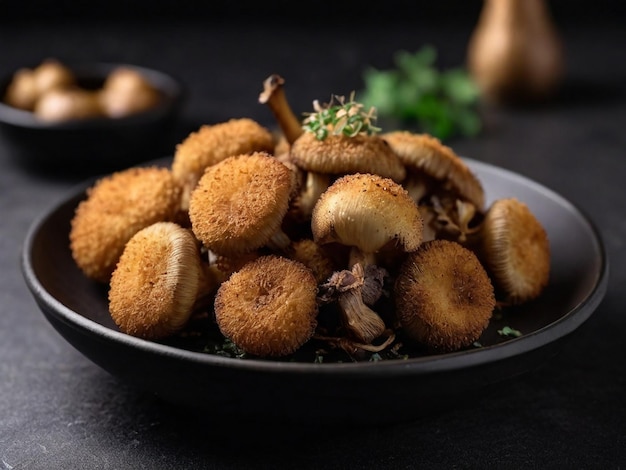 Front view fried mushrooms with seasonings on dark table meal dinner food ai