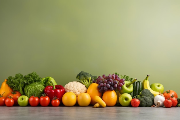 Front view of fruits and vegetables