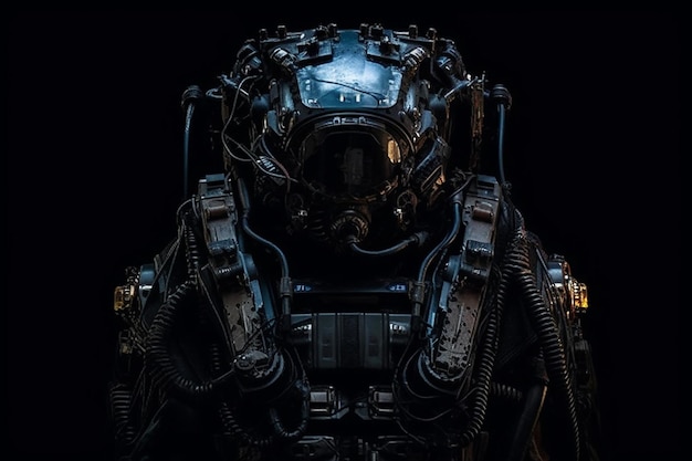 Front view of futuristic rugged menpo technical and strong gear