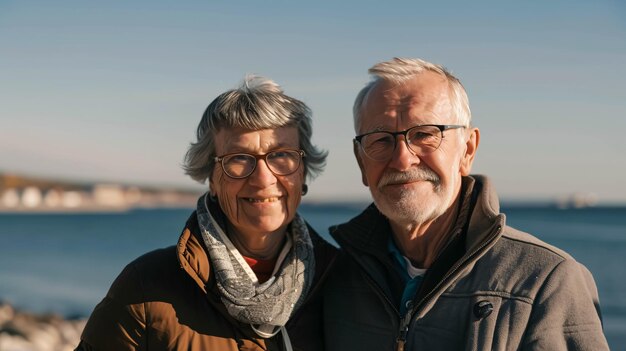 Front view of a happy senior couple