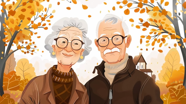 Front view of a happy senior couple