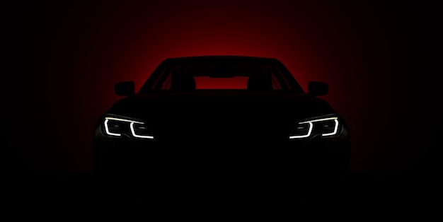 Front view of headlights in the car at night