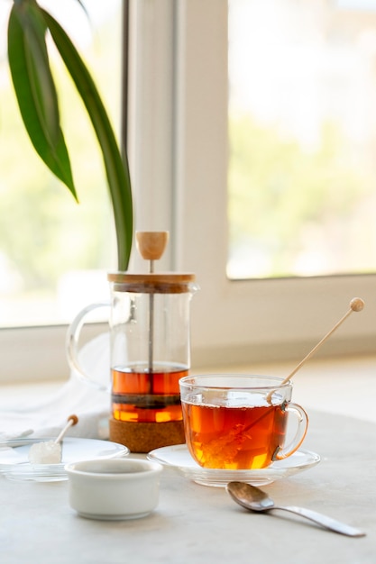 Front view of herbal tea concept