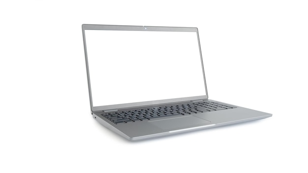 Front view of Laptop with blank white screen for put on a show isolated on white background mockup template with clipping path