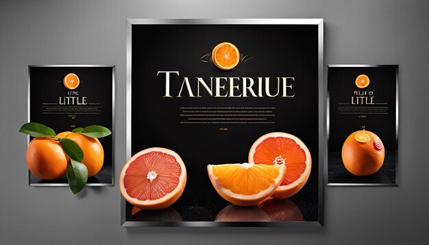 Photo front view little tangerine slice on black wall drink tree citrus fruit juice orange grapefruit